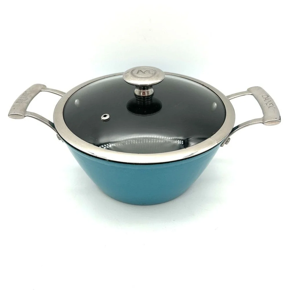 Mario Batali Dansk Teal Enameled Cast Iron Dutch Oven Pot with Glass Lid